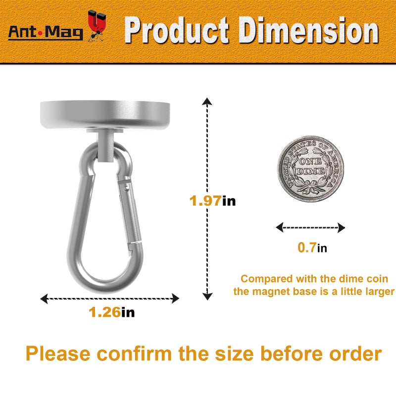 Ant Mag - Carabiner Magnetic Hooks 80LBS MAX Heavy Duty Neodymium Magnet Swivel Snap Hook for Hanging Indoor/Outdoor Grill Kitchen Cabinet Office 2 Pack - Image 2